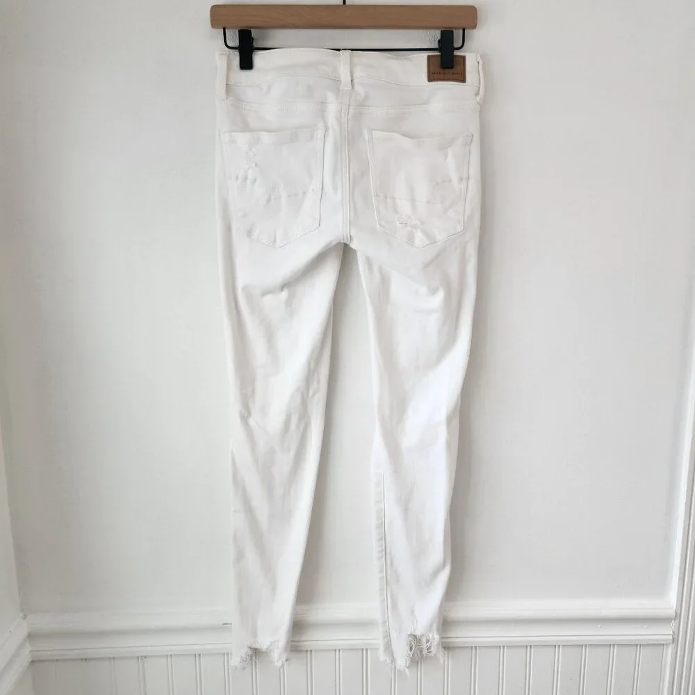 American Eagle Jeggings Distressed White Skinny Jeans Stretch Denim Women's 4 - Picture 2 of 10